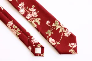 Red & White Floral Skinny Tie