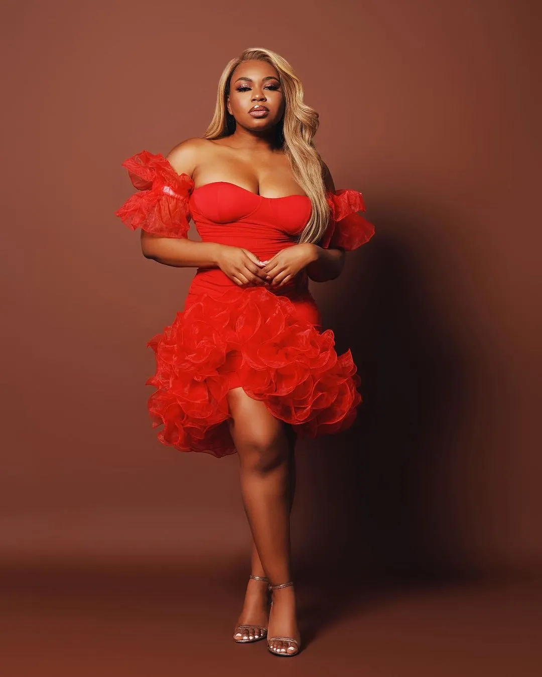 Red Oyemwen Off the Shoulder Holiday Dress