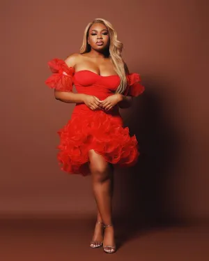 Red Oyemwen Off the Shoulder Holiday Dress