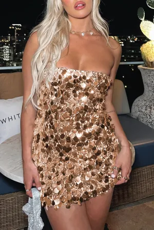 Red Strapless Bodycon Mini Sequin Dress