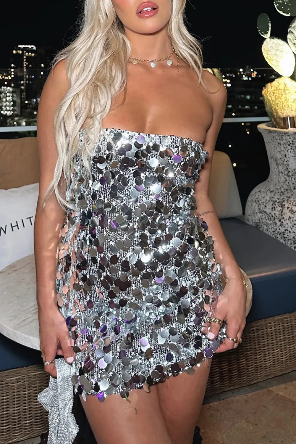 Red Strapless Bodycon Mini Sequin Dress