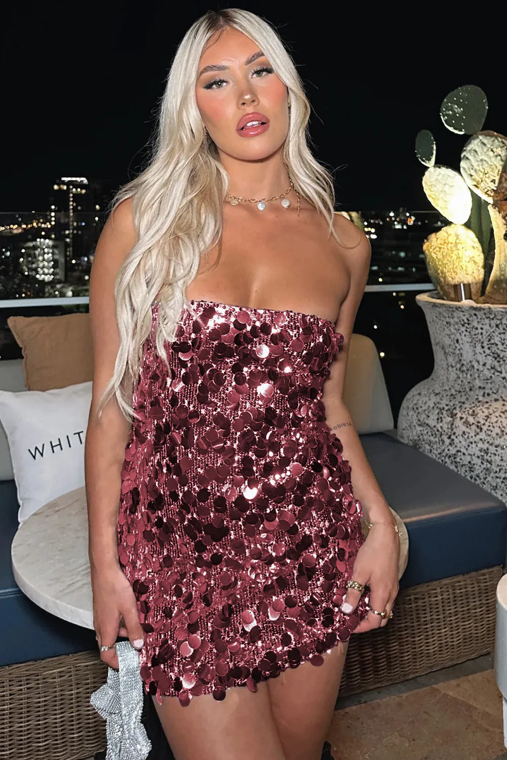 Red Strapless Bodycon Mini Sequin Dress