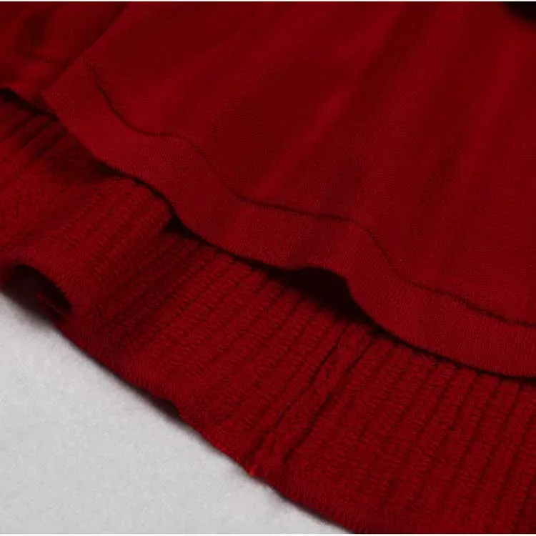 Red V-Neck Long Sleeves Midi Knitted Dress Bodycon Dress