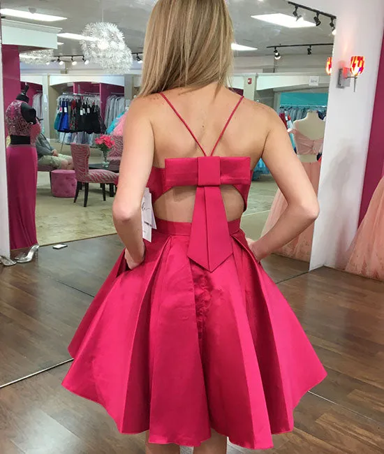 Red v neck short prom dress, simple red homecoming dress