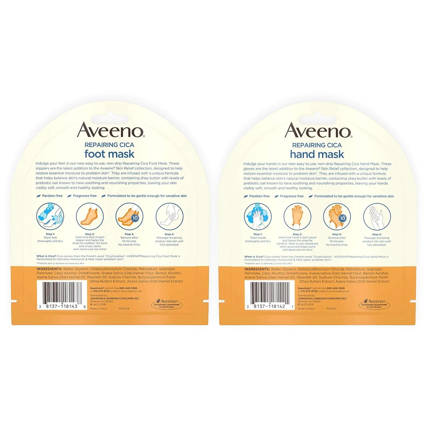 Repairing CICA Foot Mask & Hand Mask with Prebiotic Oat and Shea Butter, for Extra Dry Skin, 1 Ea