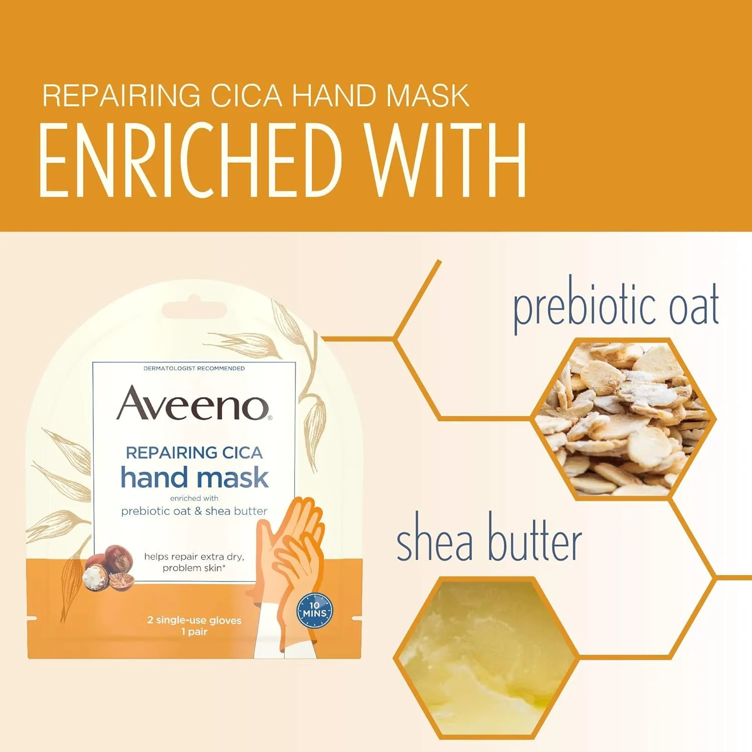 Repairing CICA Foot Mask & Hand Mask with Prebiotic Oat and Shea Butter, for Extra Dry Skin, 1 Ea