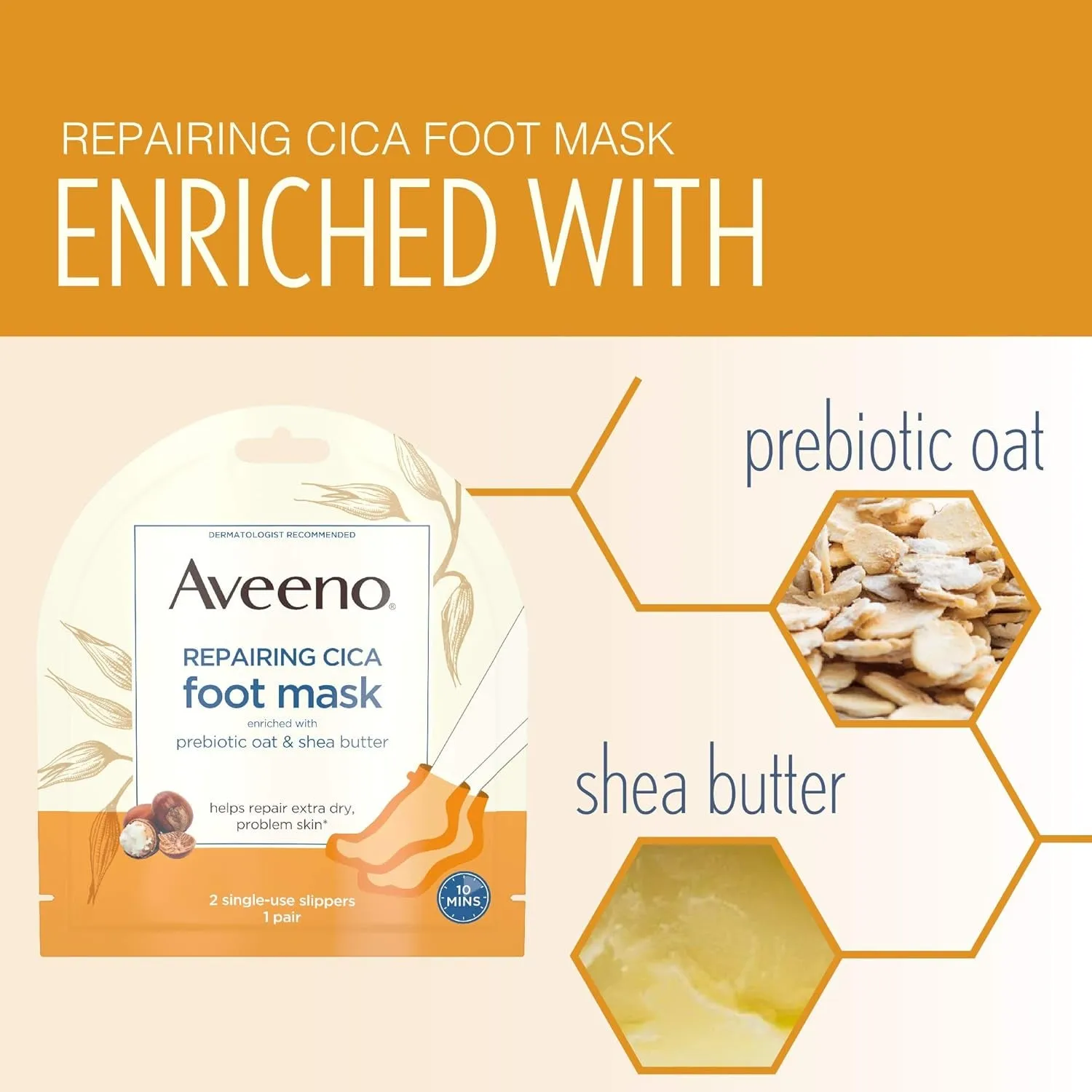Repairing CICA Foot Mask & Hand Mask with Prebiotic Oat and Shea Butter, for Extra Dry Skin, 1 Ea
