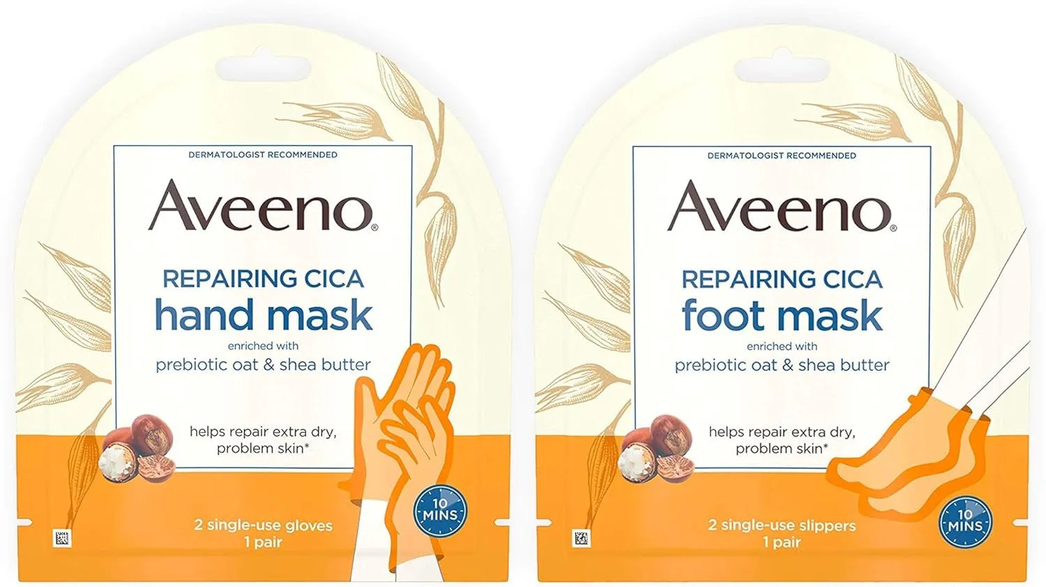 Repairing CICA Foot Mask & Hand Mask with Prebiotic Oat and Shea Butter, for Extra Dry Skin, 1 Ea