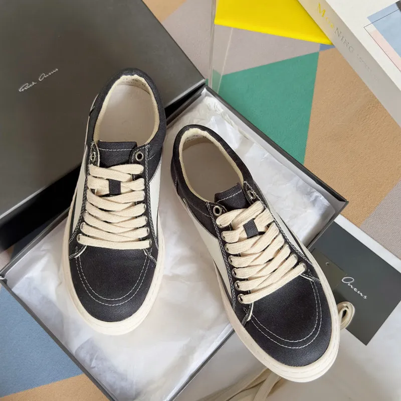 Rick Owens Black Canvas Low-Top Sneakers