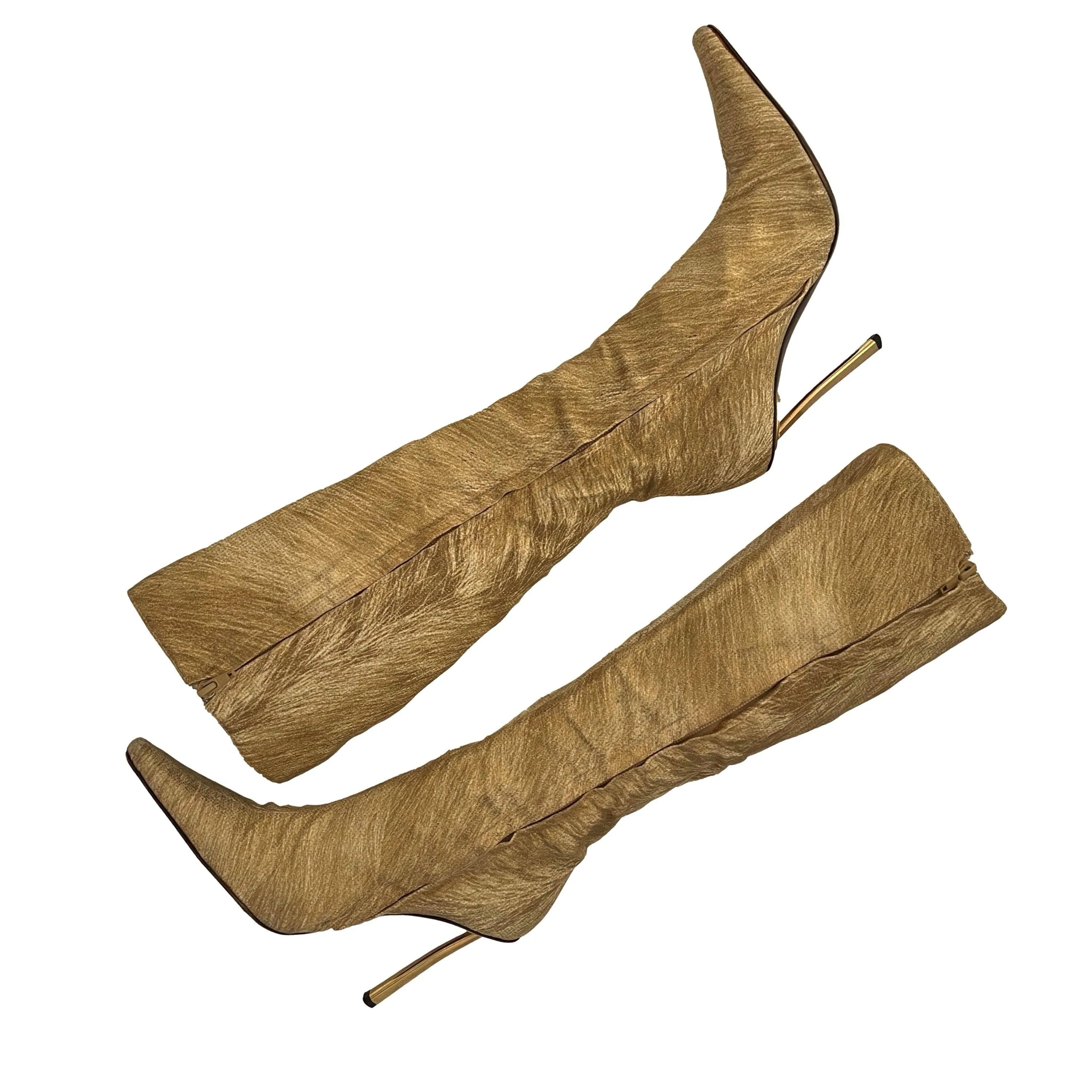 Roberto Cavalli Cream Print Knee Length Boots