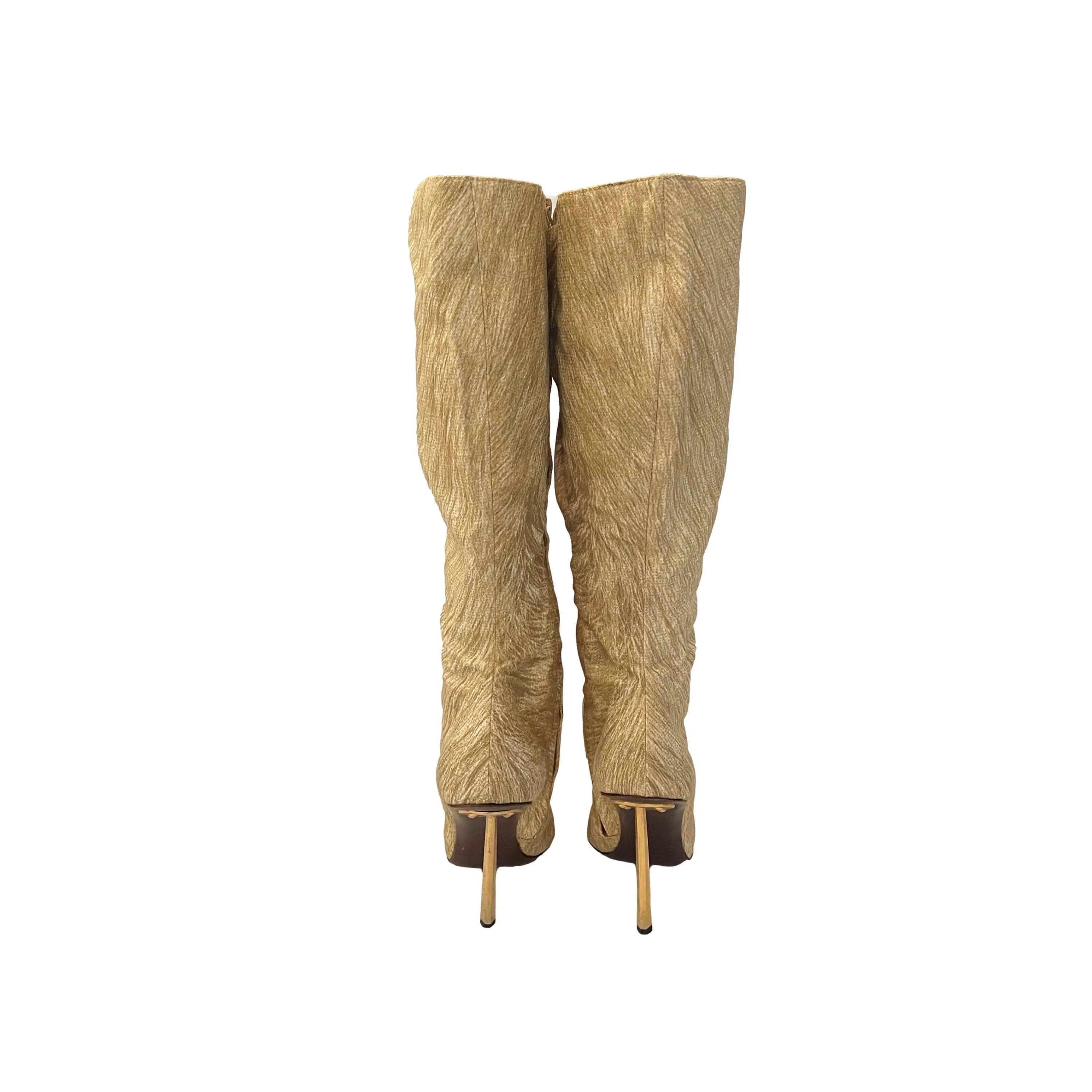Roberto Cavalli Cream Print Knee Length Boots