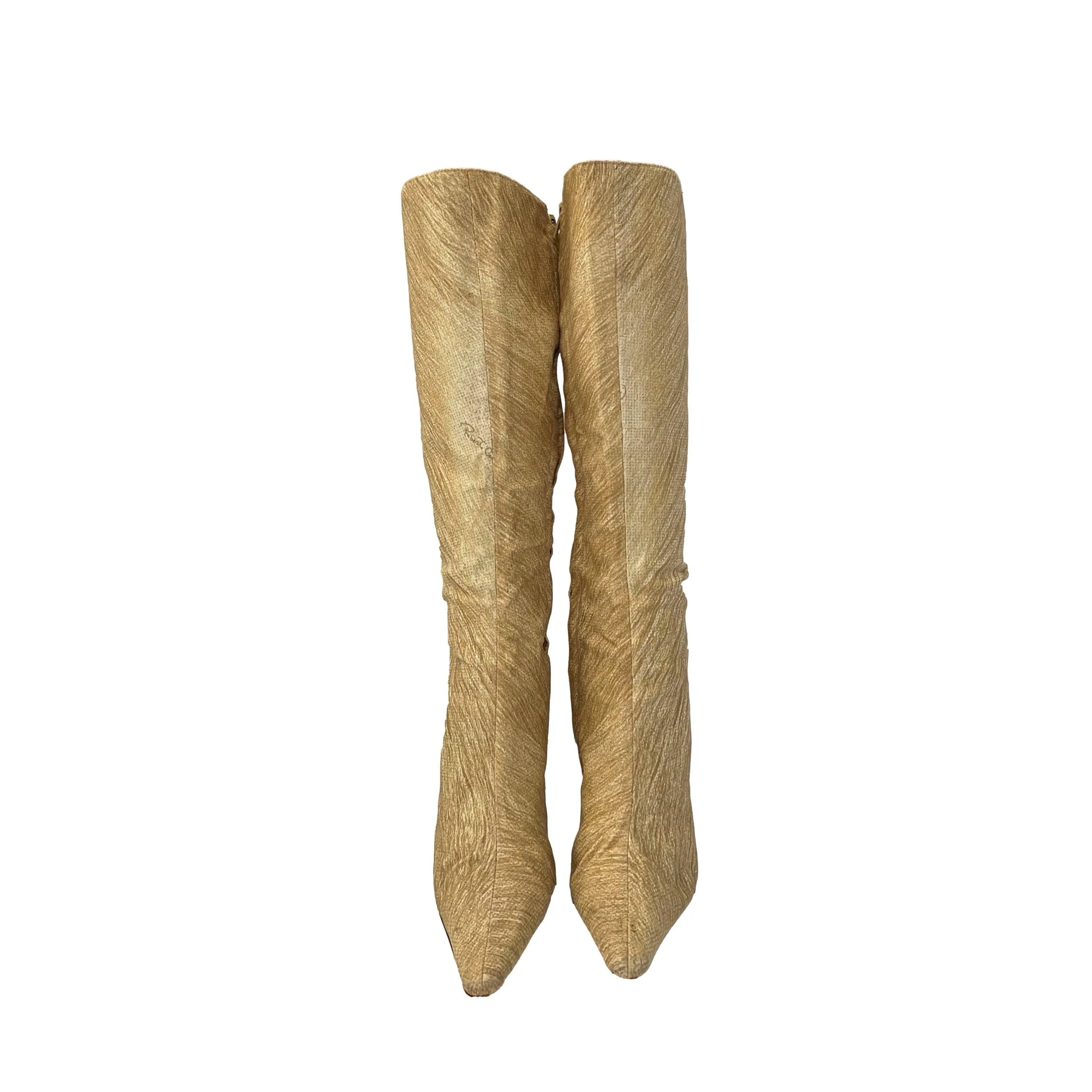Roberto Cavalli Cream Print Knee Length Boots