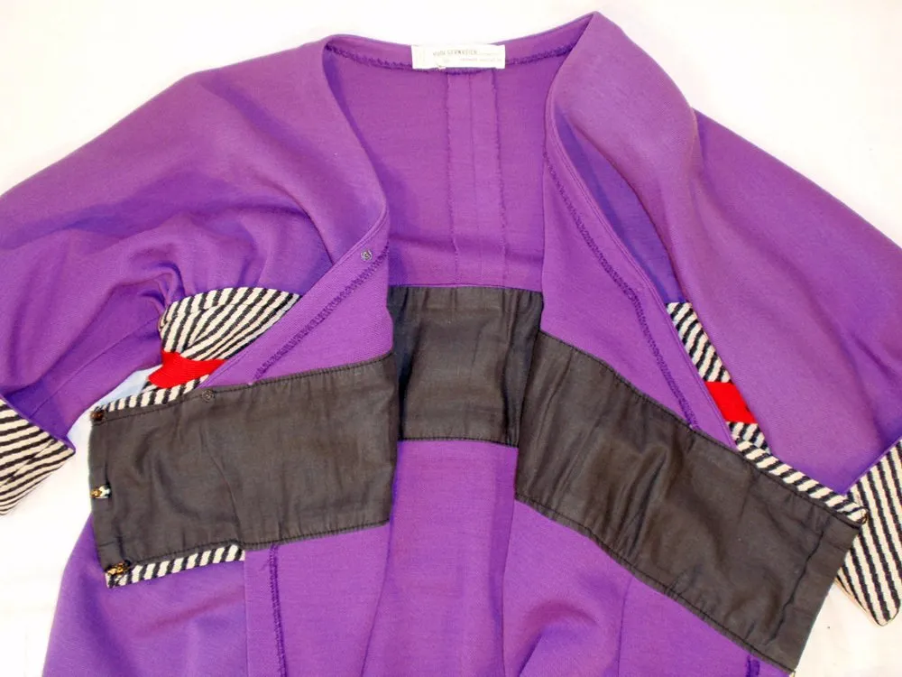 RUDI GERNREICH Purple Wool Kabuki Dress w/ Black and White Stripes