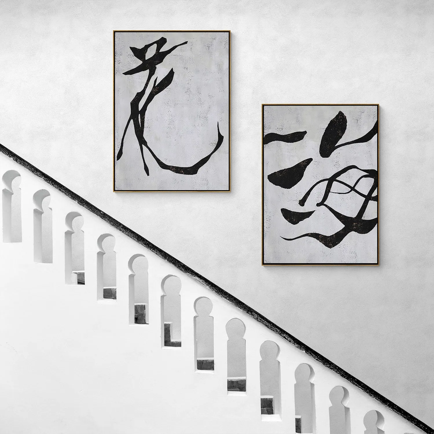 Set of 2 Chinese Calligraphy Minimalist Painting P73