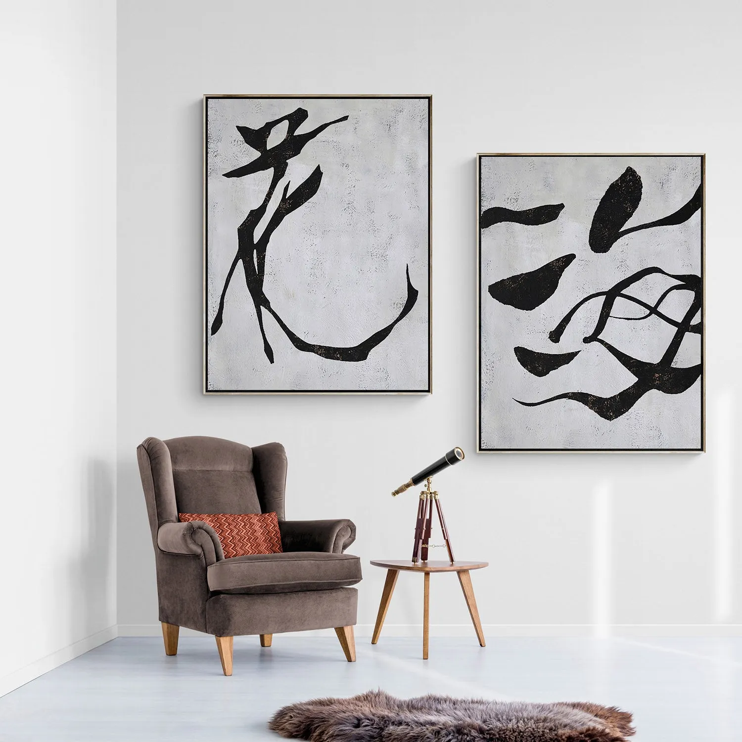 Set of 2 Chinese Calligraphy Minimalist Painting P73