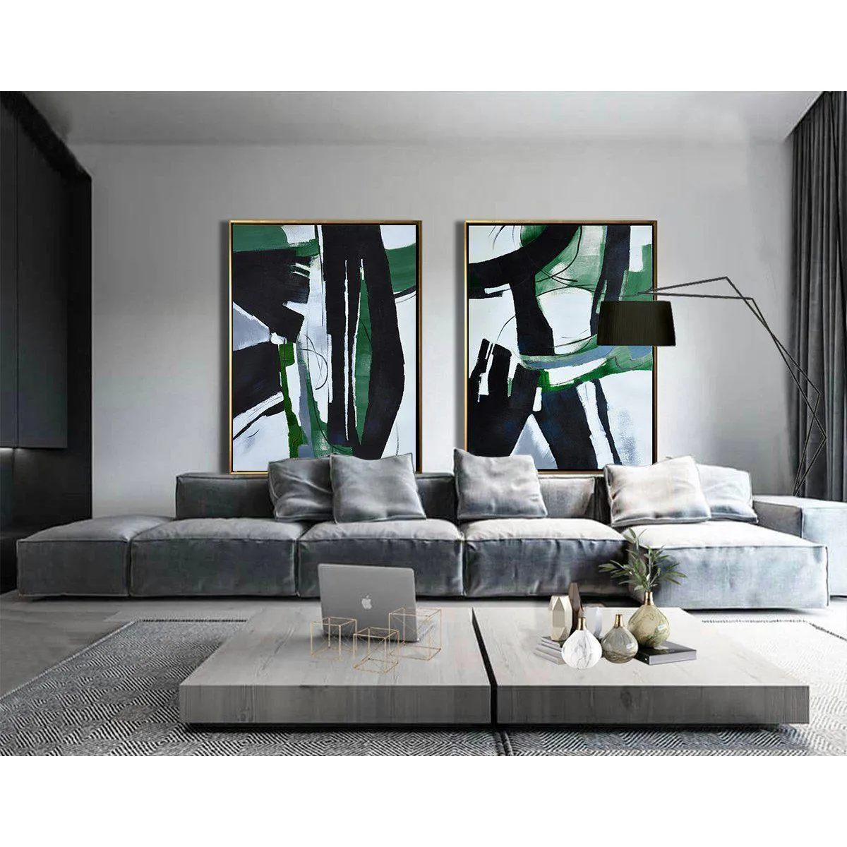 Set of 2 Green Minimalist Art S170