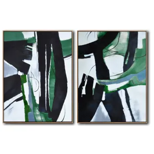 Set of 2 Green Minimalist Art S170