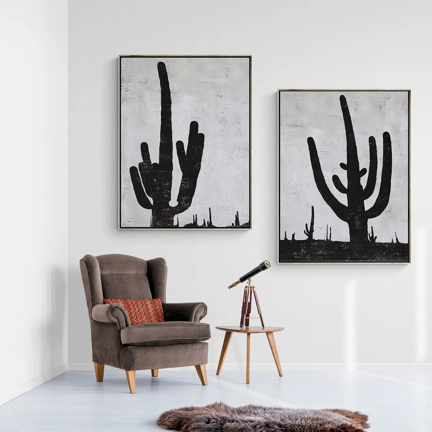 Set of 2 Minimalist cactus Art P104