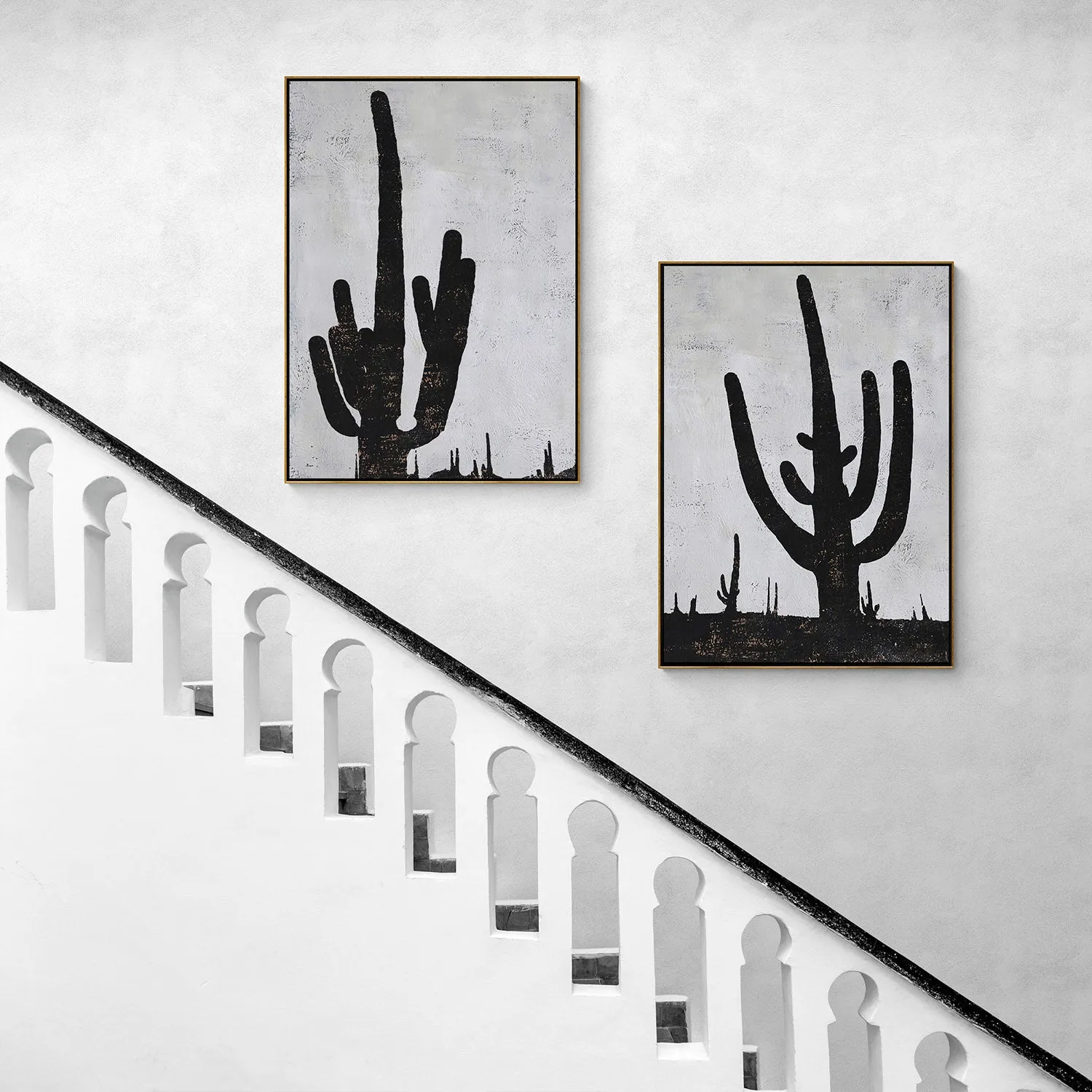 Set of 2 Minimalist cactus Art P104