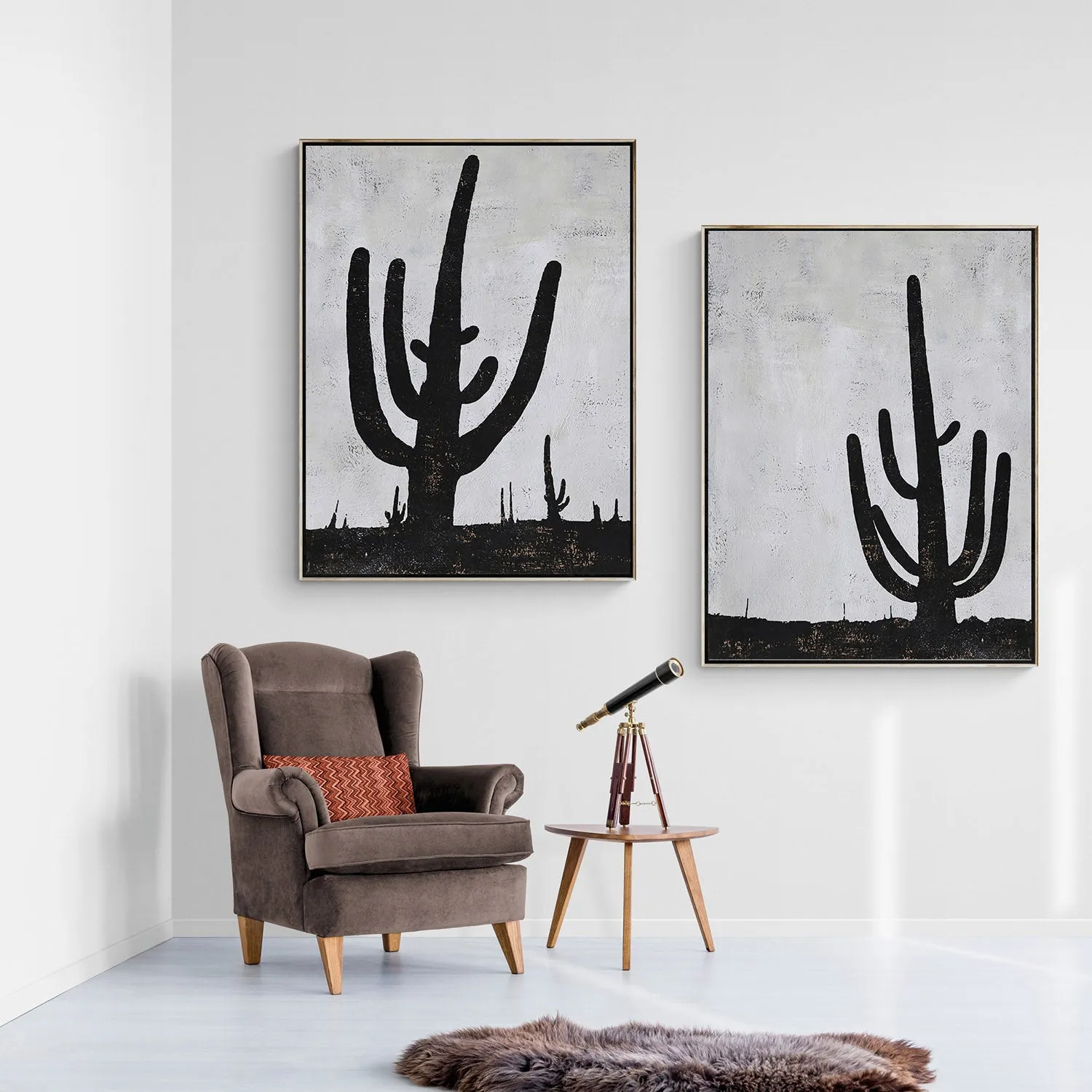 Set of 2 Minimalist cactus Art P105