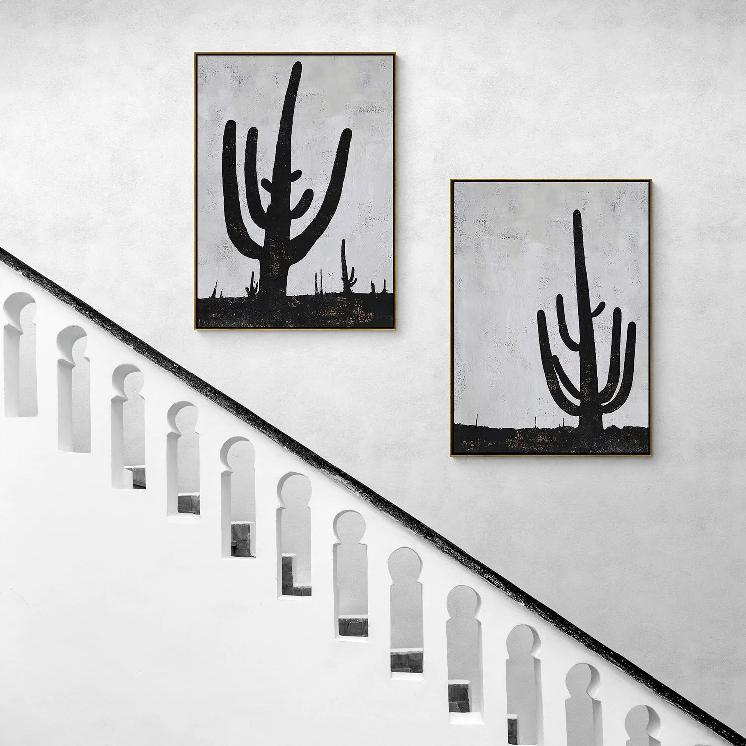 Set of 2 Minimalist cactus Art P105