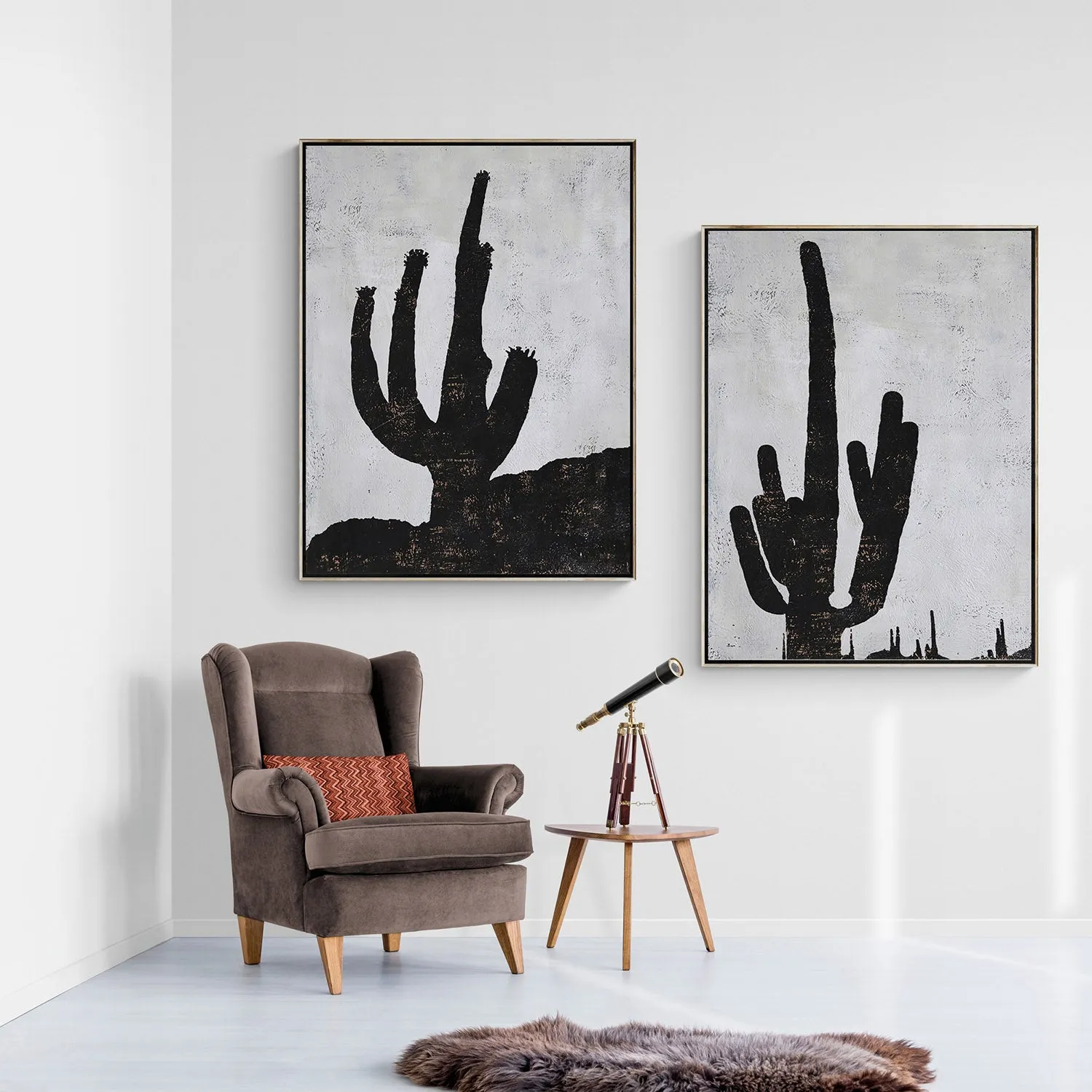 Set of 2 Minimalist cactus Art P106