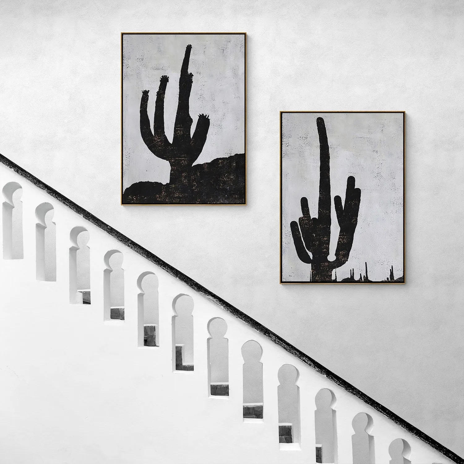 Set of 2 Minimalist cactus Art P106