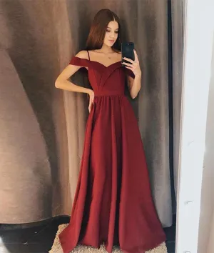 Simple burgundy long prom dress, burgundy evening dress