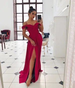 Simple red long prom dress, red evening dress