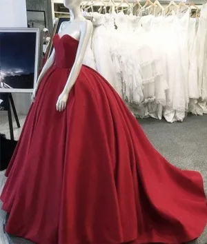 Simple red sweetheart neck red long prom gown, red evening dress