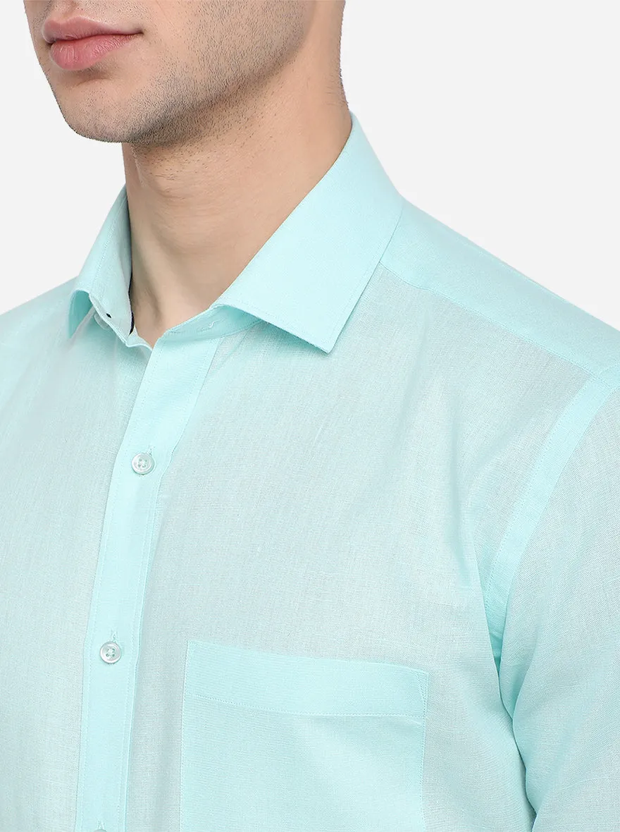 Sky Blue Solid Regular Fit Formal Shirt | Greenfibre