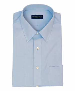 Slim Fit Blue Solid Point Collar Supima® Cotton Non-Iron Pinpoint Oxford Dress Shirt
