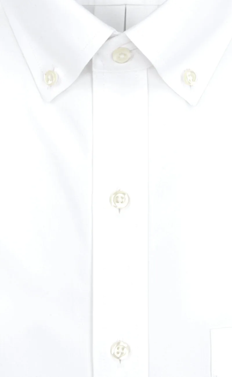Slim Fit White Solid Button-Down Collar Supima® cotton Non-Iron Pinpoint Oxford Dress Shirt