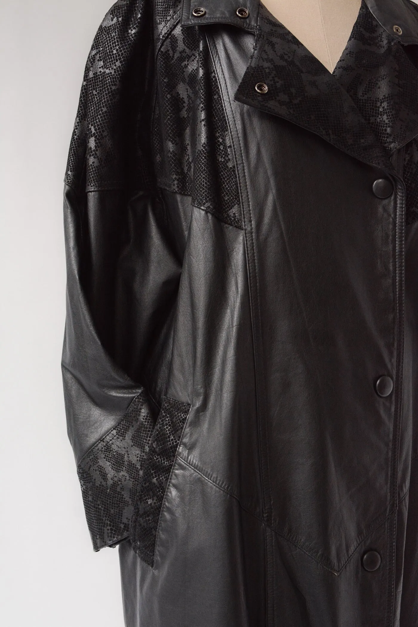 Snakeprint Leather Trench Coat