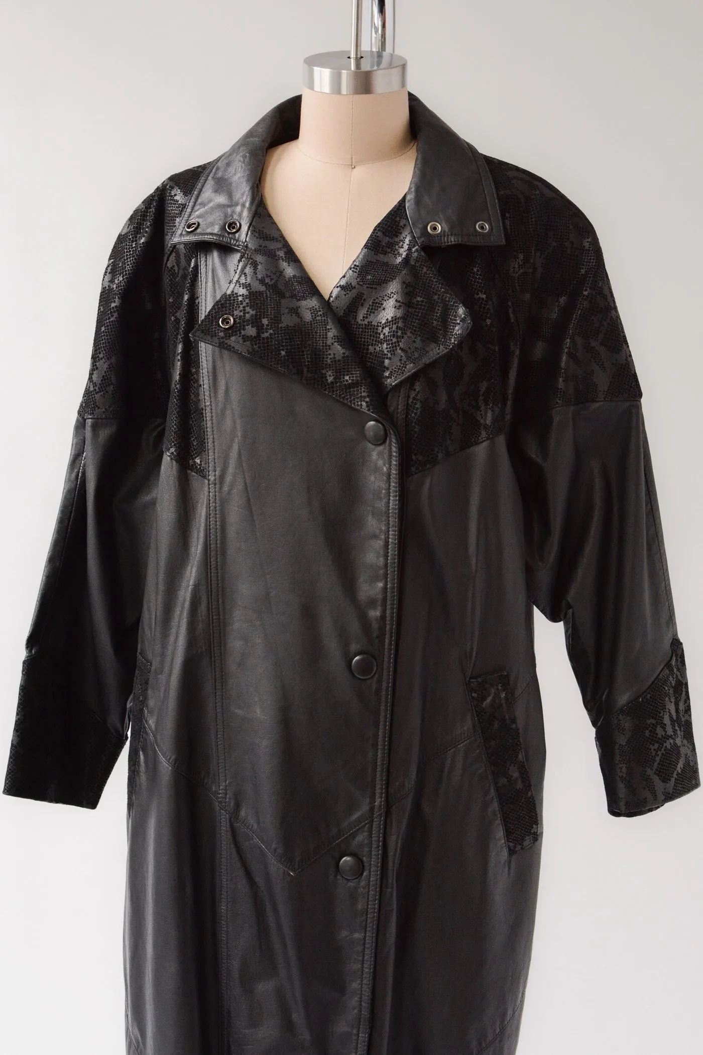Snakeprint Leather Trench Coat