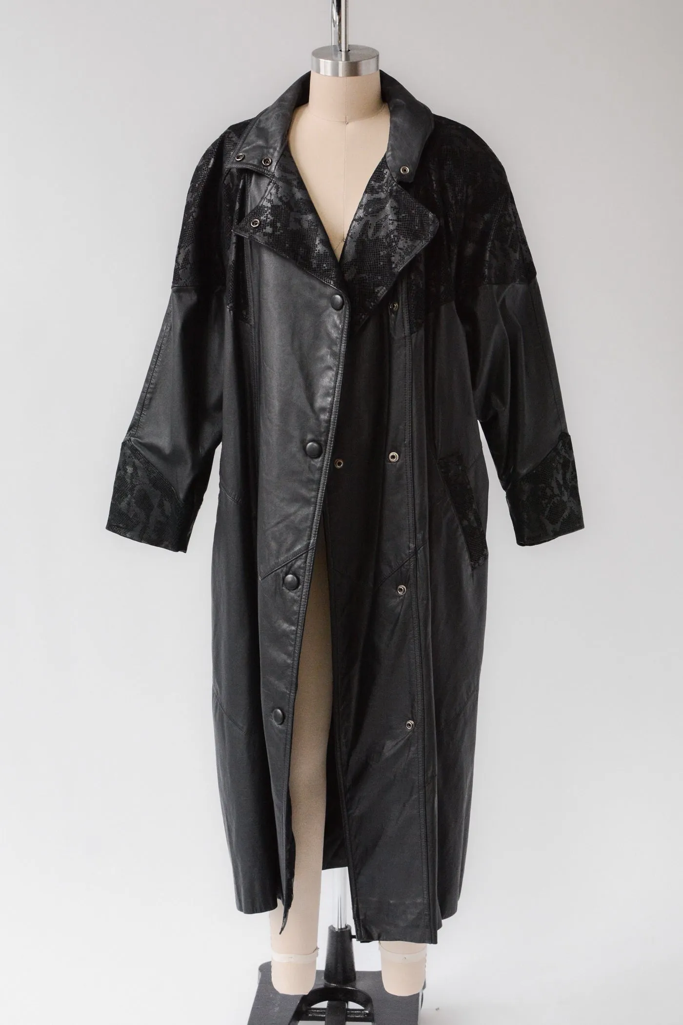 Snakeprint Leather Trench Coat