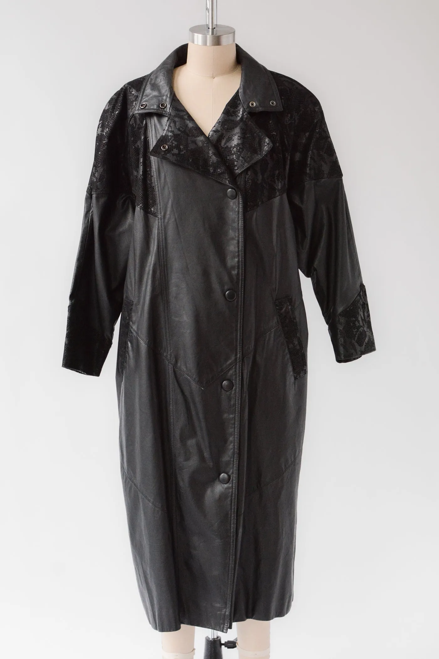Snakeprint Leather Trench Coat