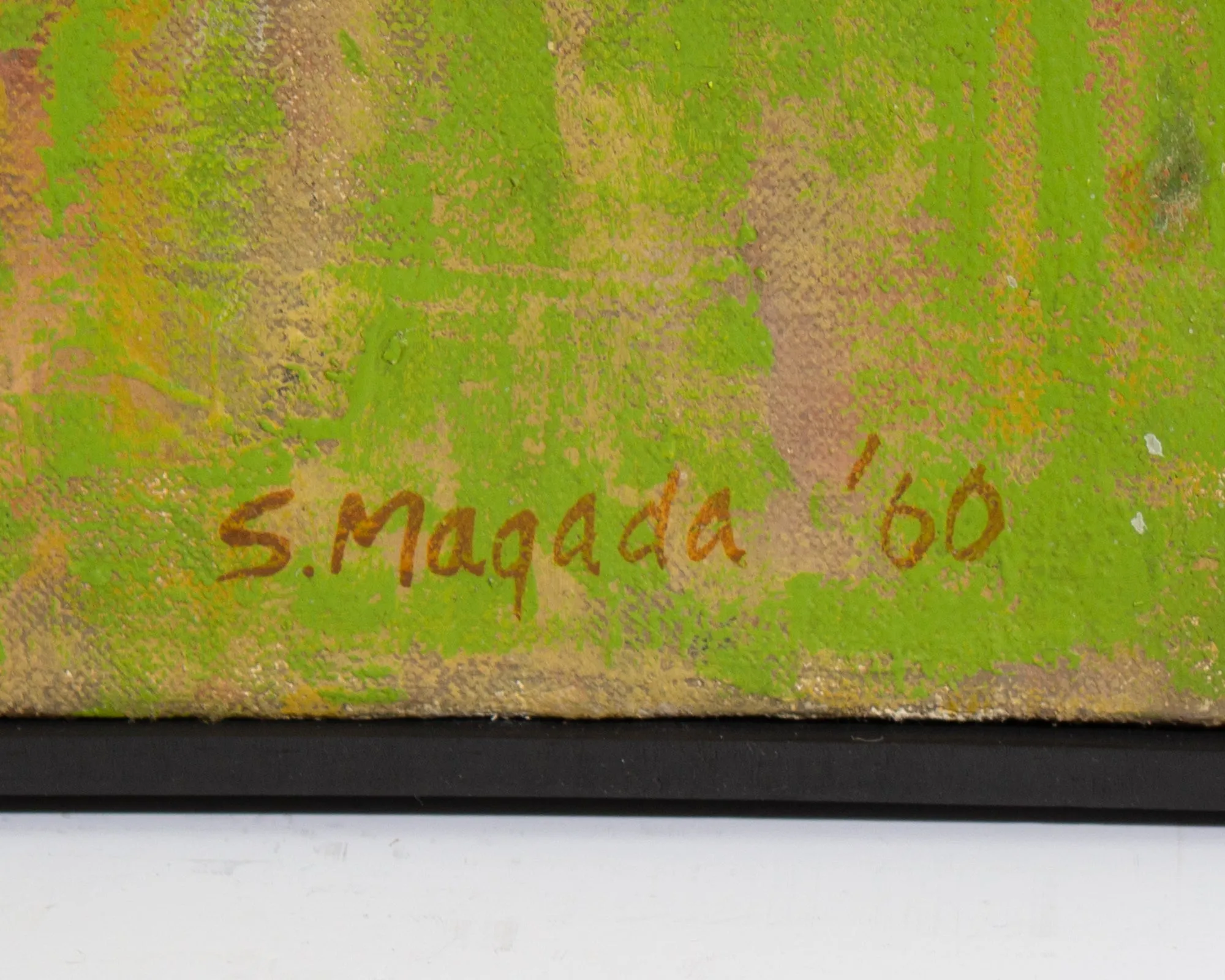 Stephen Magada Signed 1960 “Encounter” Abstract Oil on Canvas Painting