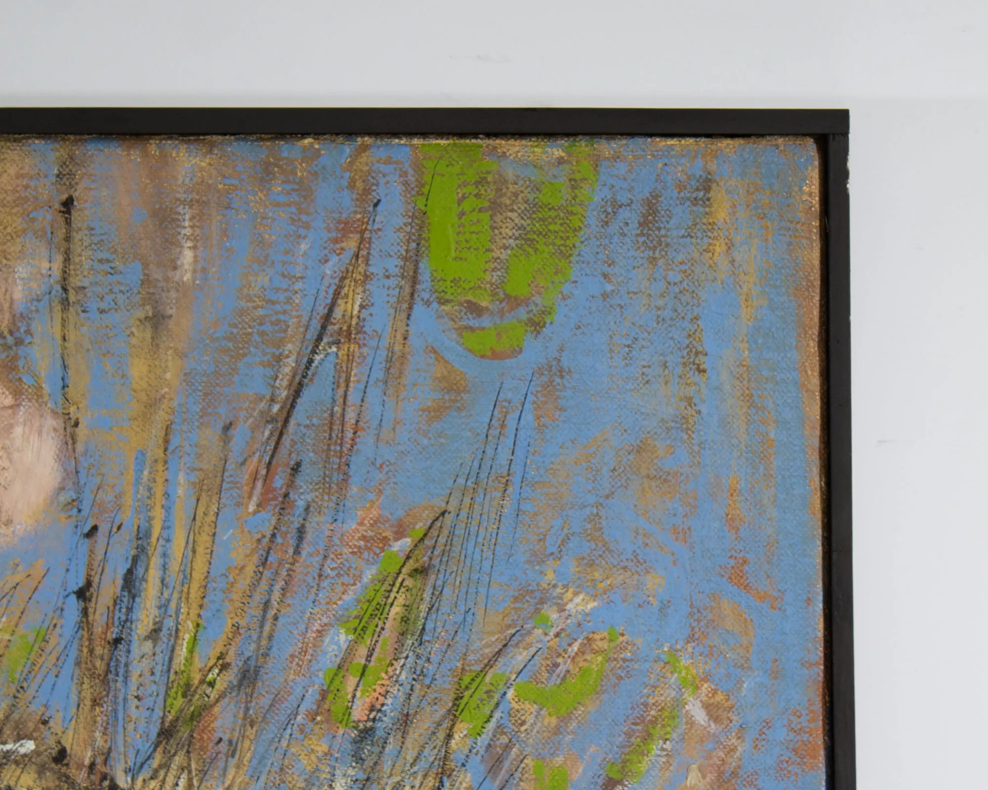 Stephen Magada Signed 1960 “Encounter” Abstract Oil on Canvas Painting