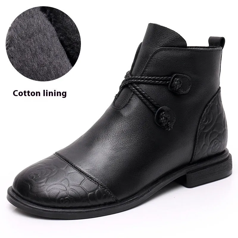 Strap Ankle Flat Leather Boots
