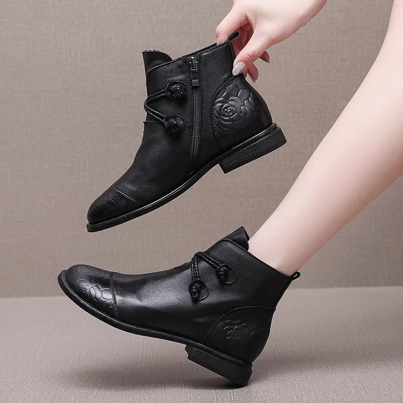 Strap Ankle Flat Leather Boots