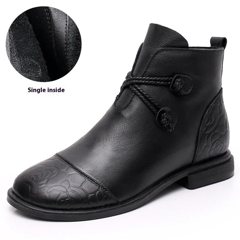 Strap Ankle Flat Leather Boots