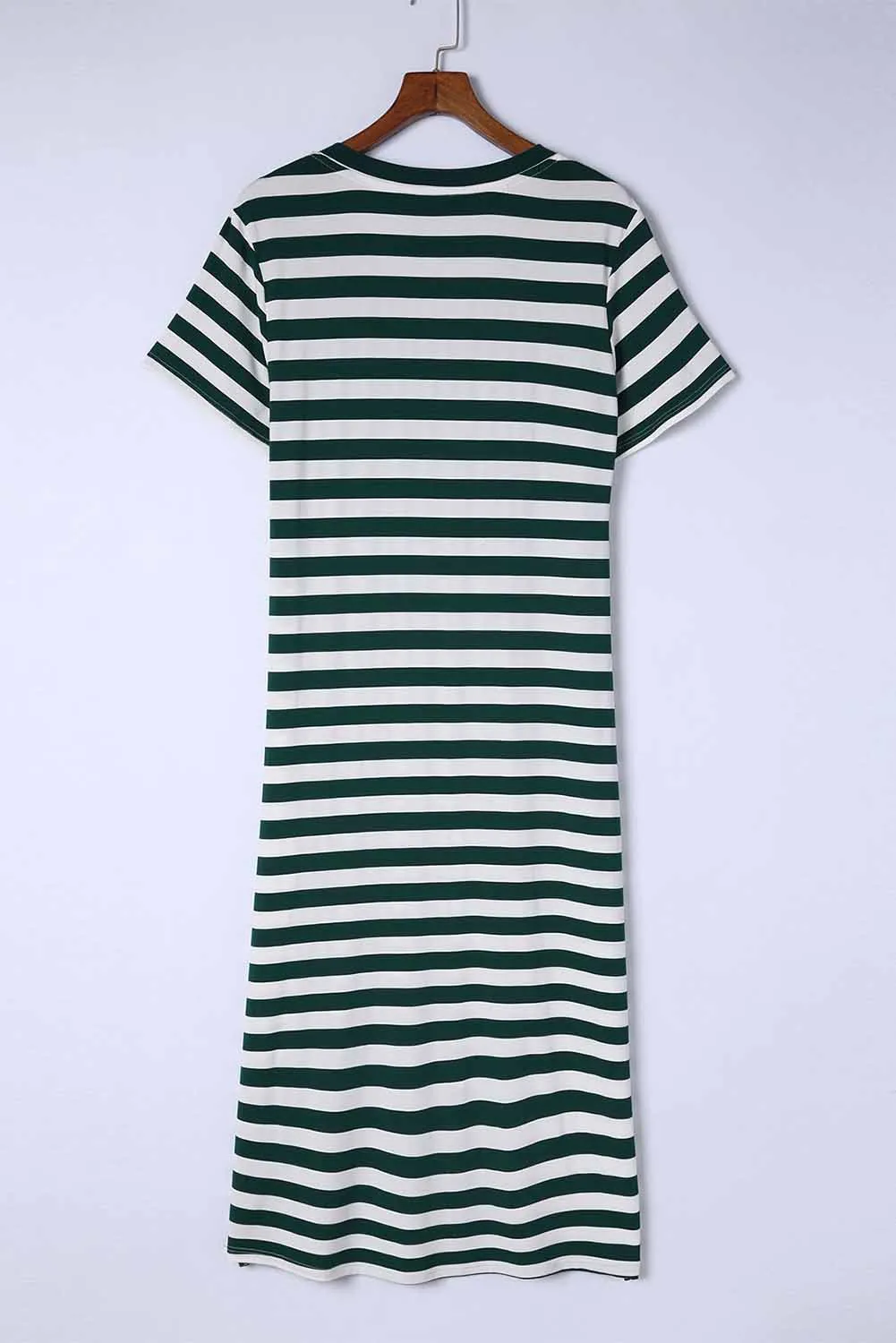 Stripe Print V Neck Maxi Dress with Side Splits
