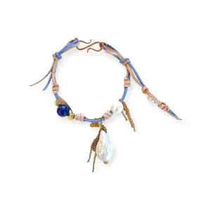 SUMMER LOVING BAROQUE PEARL LAPIS GOLD HEART AND CHAIN ROCKSTAR ANKLET