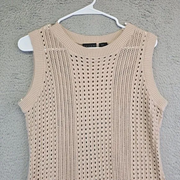 Tahari Sweater Dress Womens XL Beige Sleeveless Eyelets Grunge Punk Beach Resort