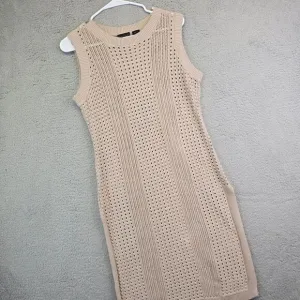 Tahari Sweater Dress Womens XL Beige Sleeveless Eyelets Grunge Punk Beach Resort