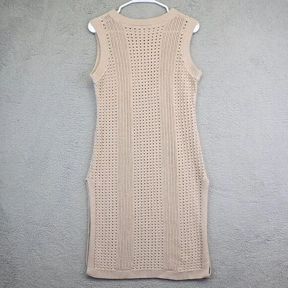 Tahari Sweater Dress Womens XL Beige Sleeveless Eyelets Grunge Punk Beach Resort