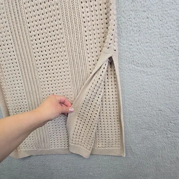 Tahari Sweater Dress Womens XL Beige Sleeveless Eyelets Grunge Punk Beach Resort