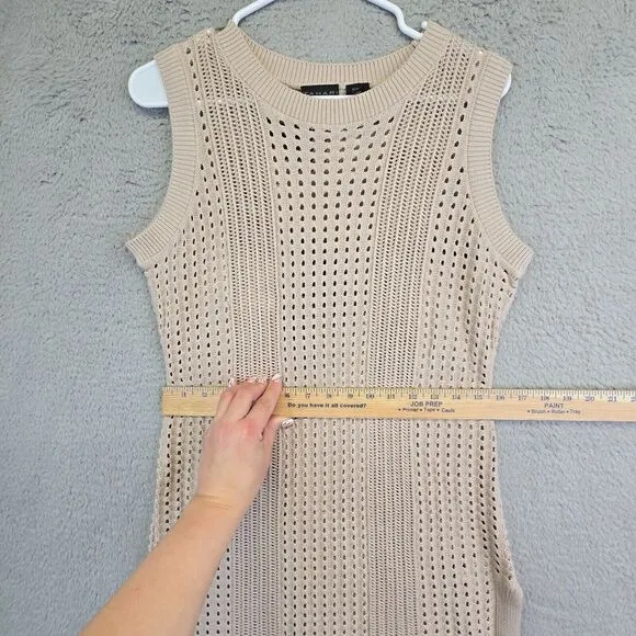 Tahari Sweater Dress Womens XL Beige Sleeveless Eyelets Grunge Punk Beach Resort