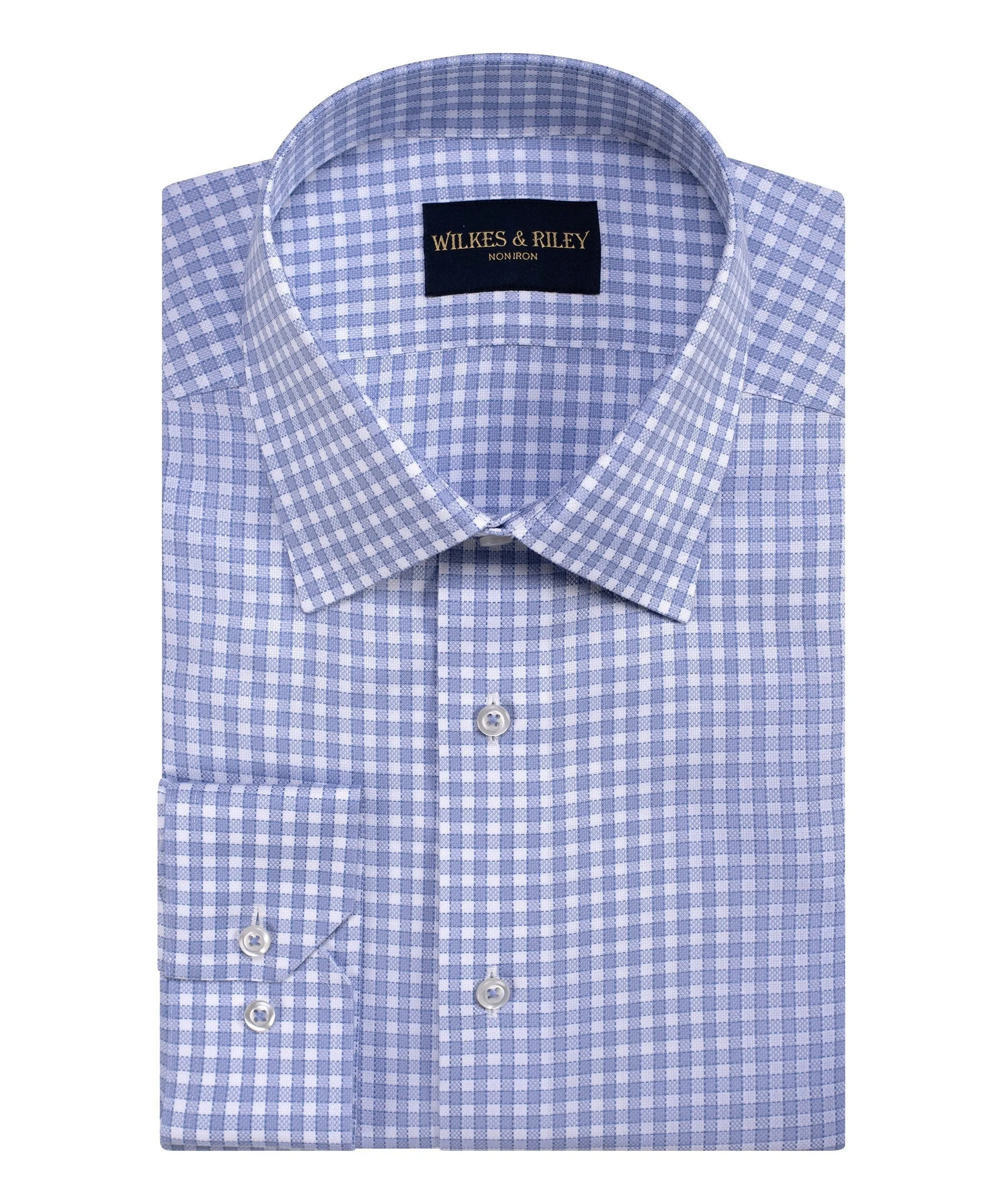 Tailored Fit Blue Spread Collar Non-Iron Queens oxford Check Dress Shirt